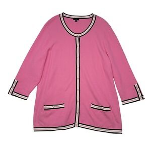 Talbots Tipped Cardigan Sweater Women's 2X Pink Button Up Pearl Preppy Old Money